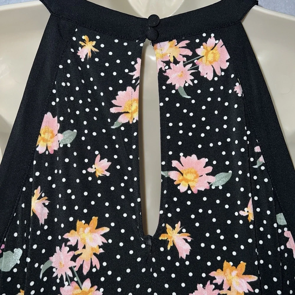 Torrid Black Floral Polka Dot Skater Dress Plus Size 2X‎ 2XL Sleeveless Keyhole - Picture 8 of 10